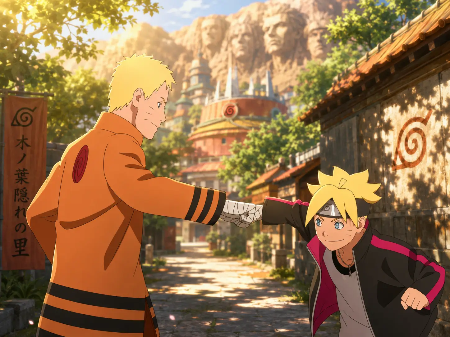 Boruto e Naruto em arte promocional